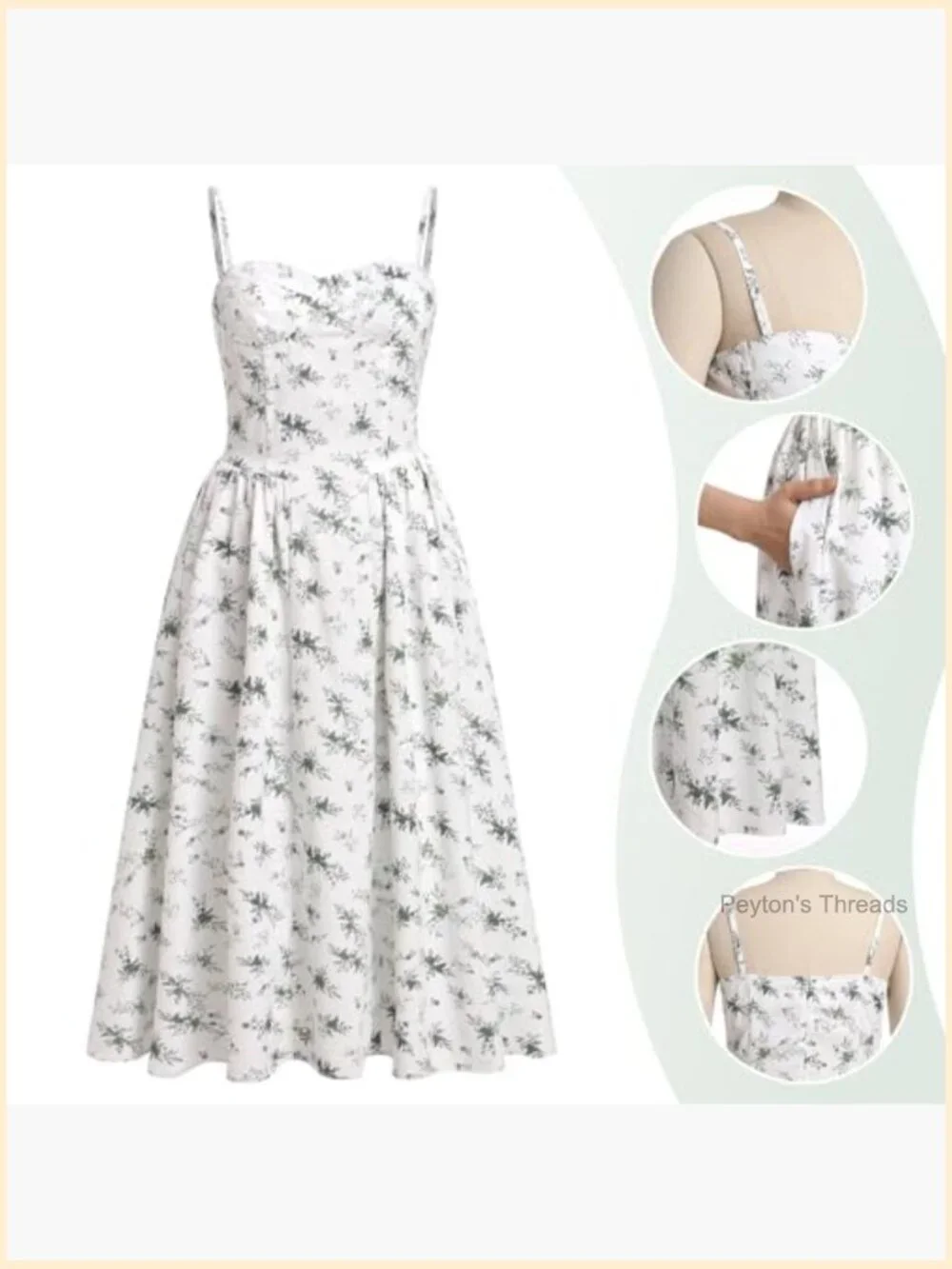 Sexy Spaghetti Strap Bustier Midi Dress with Pockets Flowy Pleated Hem - Picture 4 of 7
